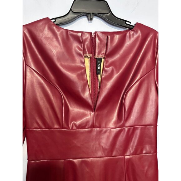 Stylewe Burgundy Faux Leather Dress 3/4 Sleeves Back Zipper Closure Women Small - Picture 4 of 11